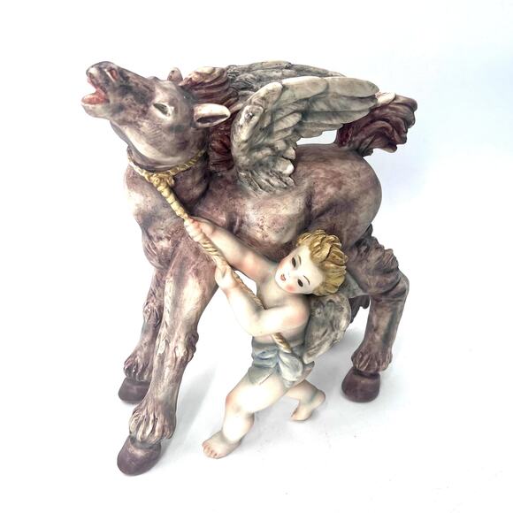Vintage Murmac Italian Porcelain Pegasus and Cherub Figurine Statue 9.5" - Picture 1 of 10